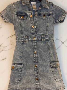 Rachel Zoe Light Blue Acid-Wash Denim Button-Front Kids Dress